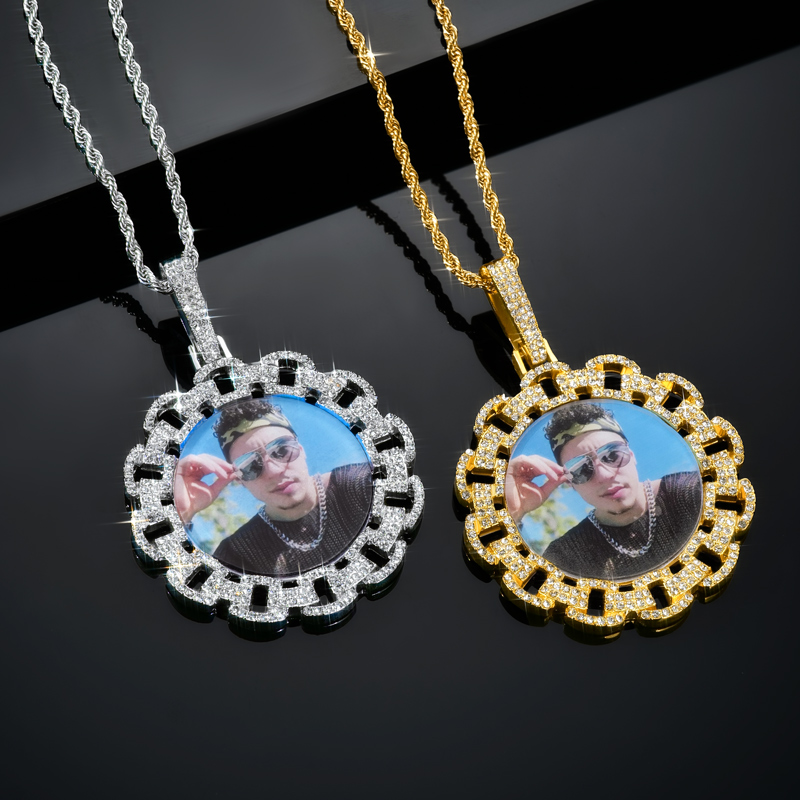 2.2" Iced Custom Chain Circle Photo Pendant