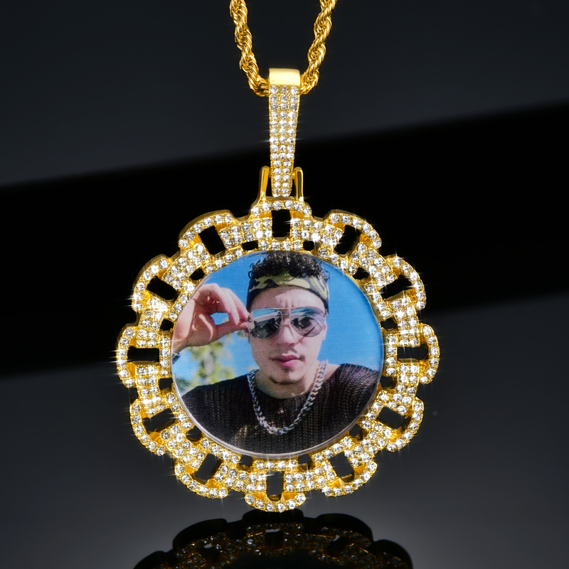 2.2" Iced Custom Chain Circle Photo Pendant