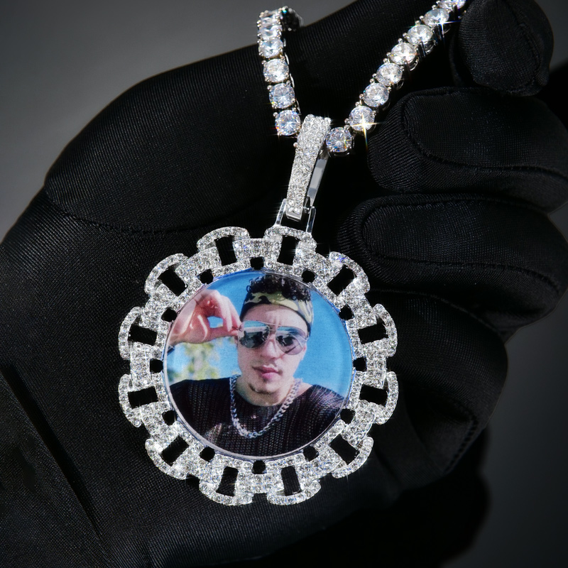 2.2" Iced Custom Chain Circle Photo Pendant