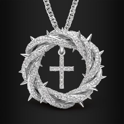 Micro Paved Crown Of Thorns with Cross Pendant