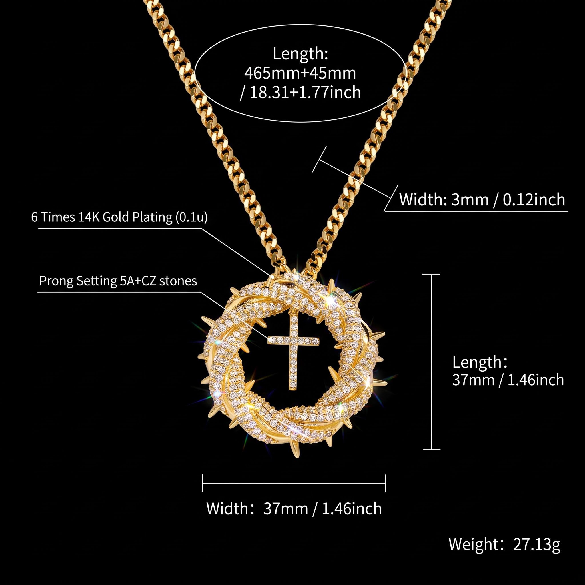 Micro Paved Crown Of Thorns with Cross Pendant