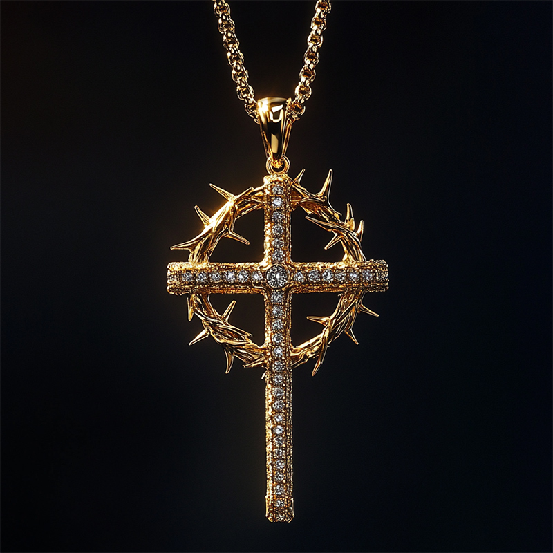 Iced Jesus Crown of Thorns Cross Pendant