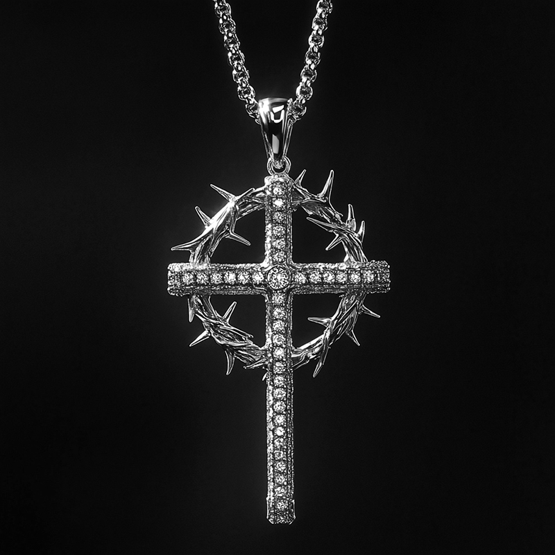 Iced Jesus Crown of Thorns Cross Pendant