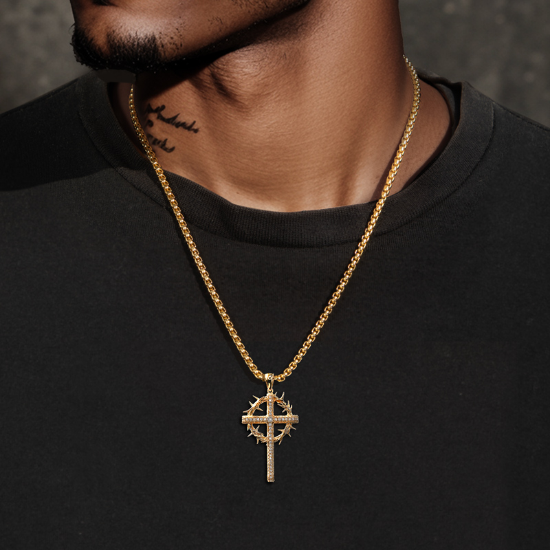 Iced Jesus Crown of Thorns Cross Pendant