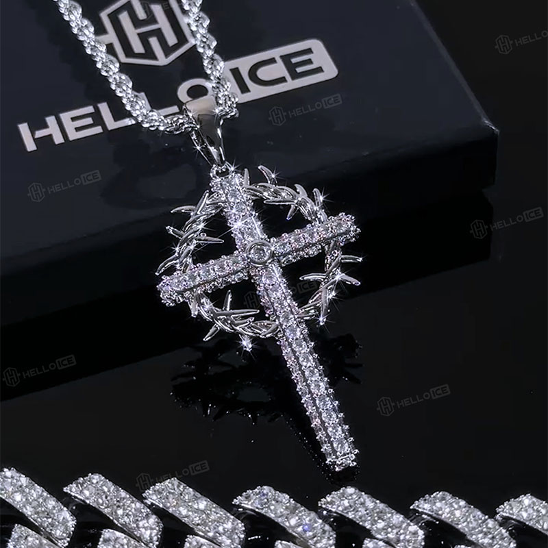 Iced Jesus Crown of Thorns Cross Pendant