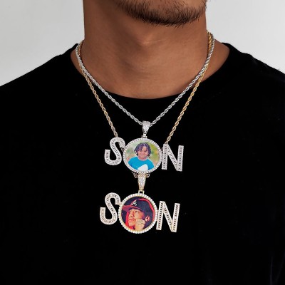 Iced Out Baguette Cut Custom Memory SON Photo Pendant