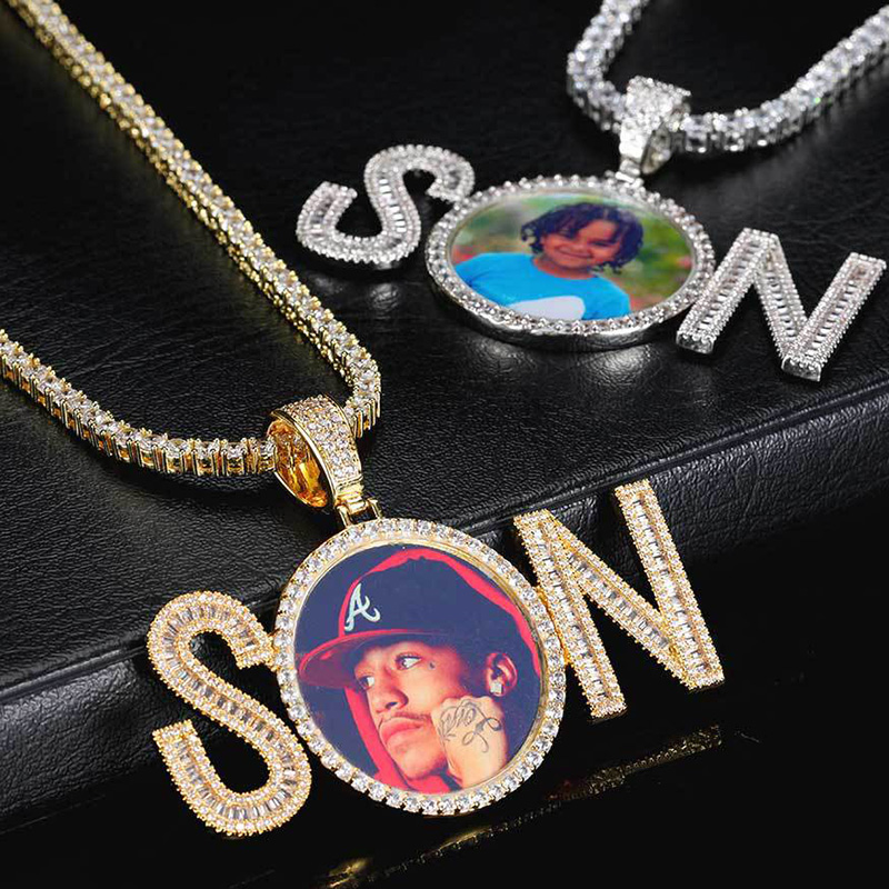 Iced Out Baguette Cut Custom Memory SON Photo Pendant