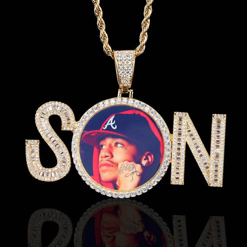 Iced Out Baguette Cut Custom Memory SON Photo Pendant