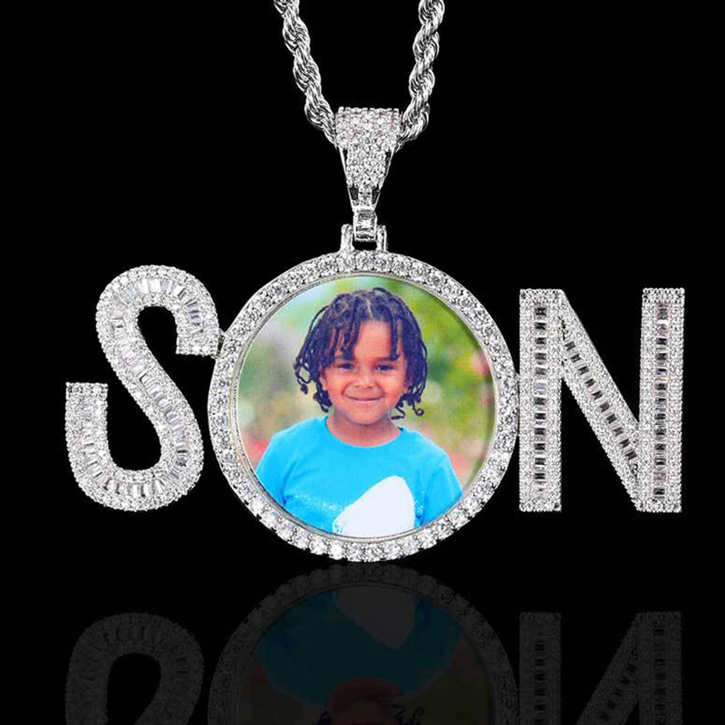 Iced Out Baguette Cut Custom Memory SON Photo Pendant