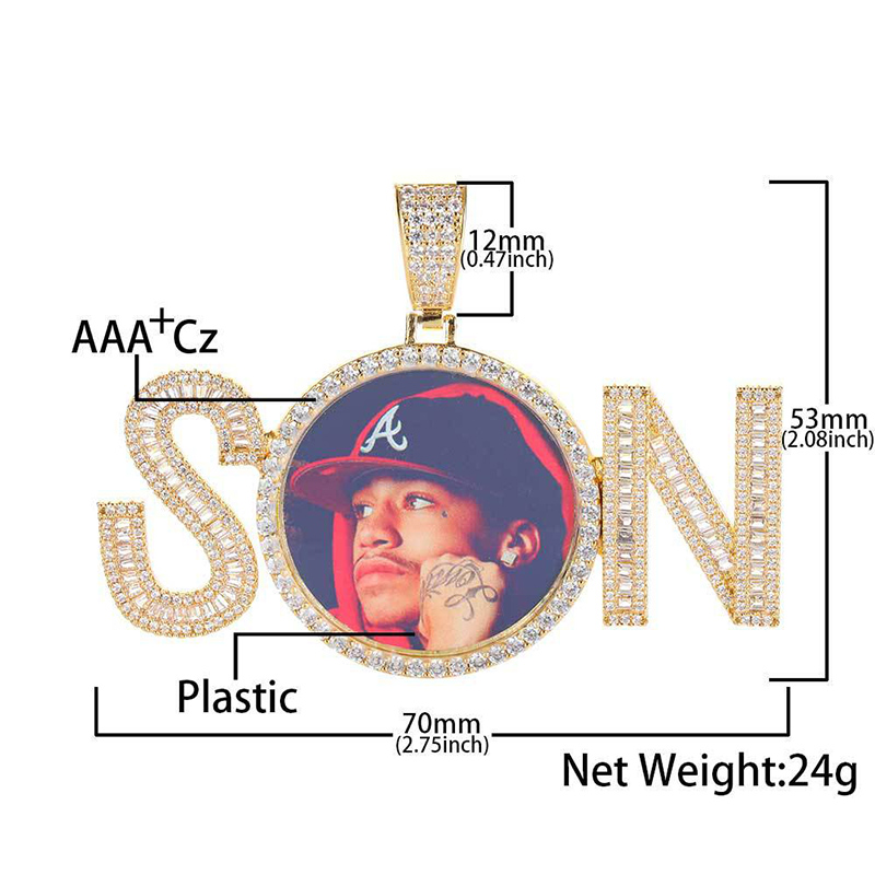 Iced Out Baguette Cut Custom Memory SON Photo Pendant