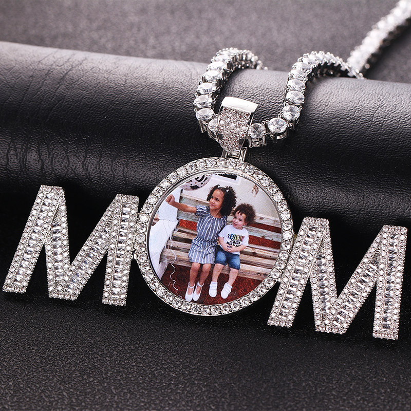 Iced Out Baguette Cut Custom Memory MOM Photo Pendant