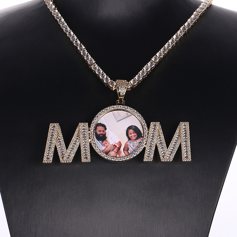 Iced Out Baguette Cut Custom Memory MOM Photo Pendant