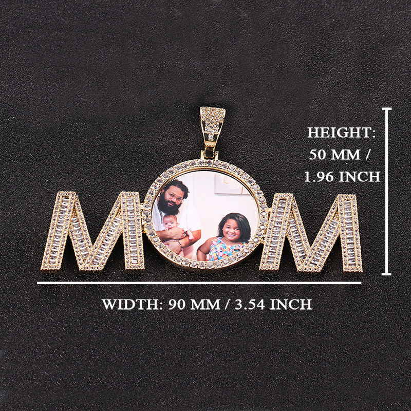 Iced Out Baguette Cut Custom Memory MOM Photo Pendant