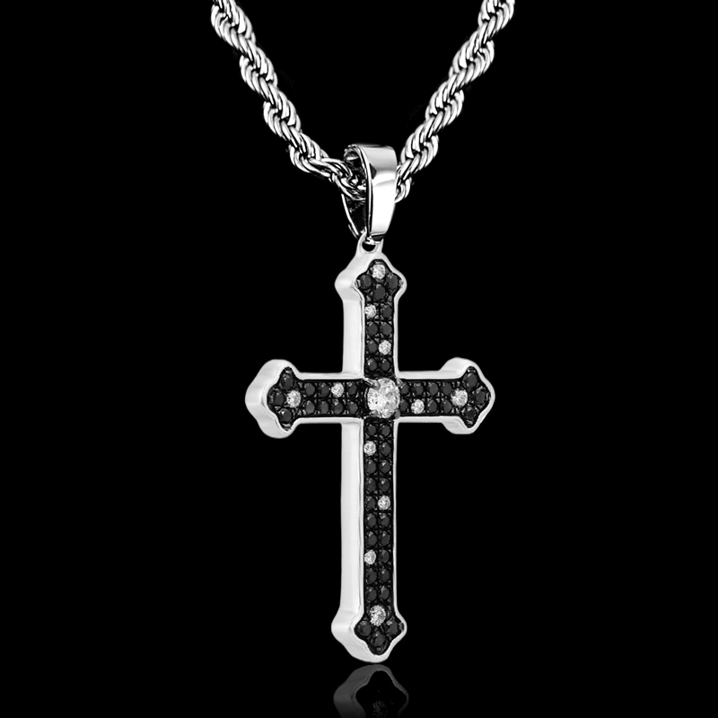 Iced Out Black & White Cross Pendant