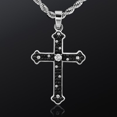 Iced Out Black & White Cross Pendant