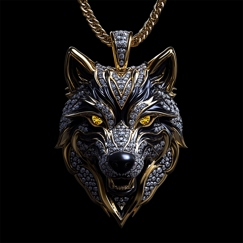 Iced Fierce Wolf Head Pendant