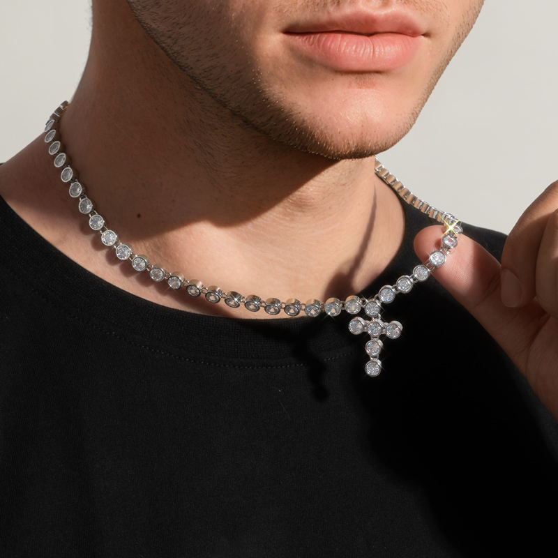 Iced Out Cross Tennis Necklace