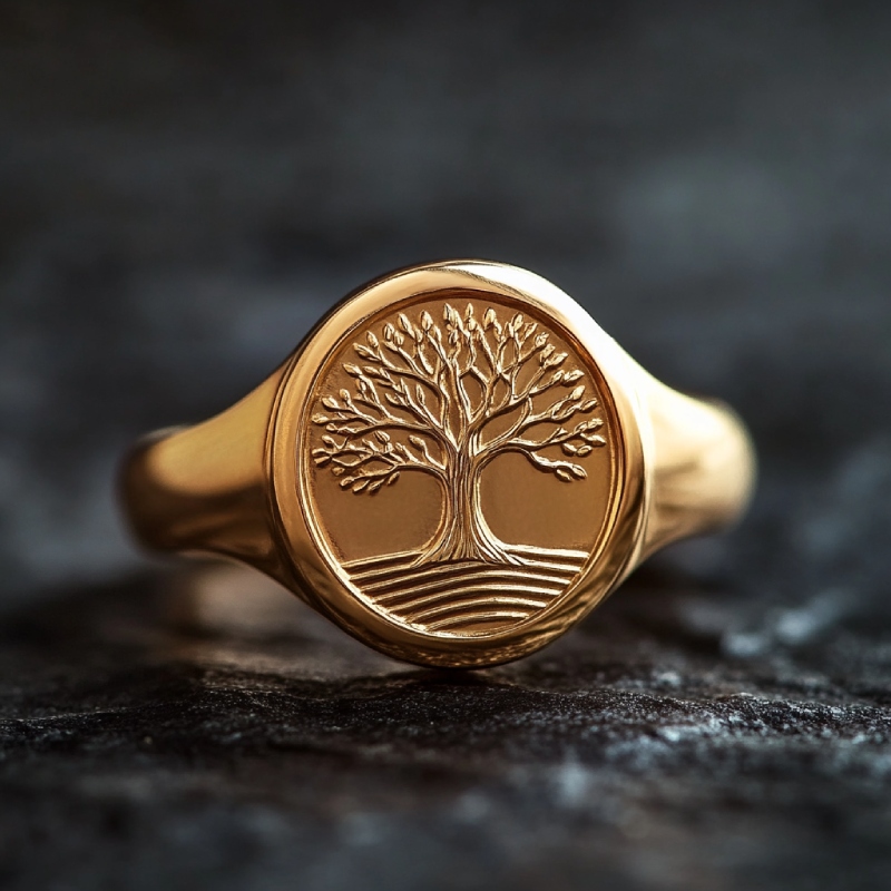 Men's Engraved Lucky Tree of Life Oval Signet Ring