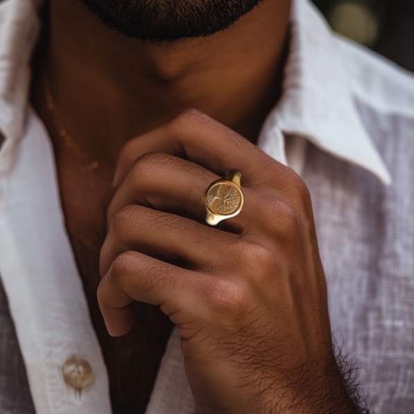 Men's Engraved Lucky Tree of Life Oval Signet Ring