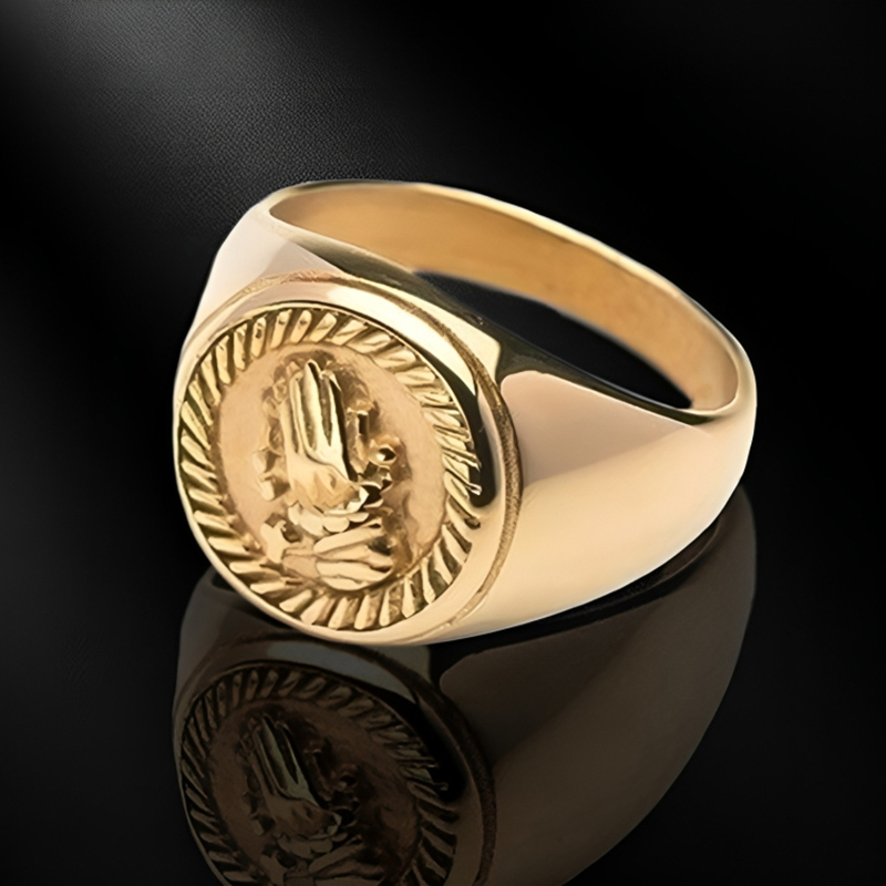 Men's Engraved Praying Hands Grateful Signet Ring