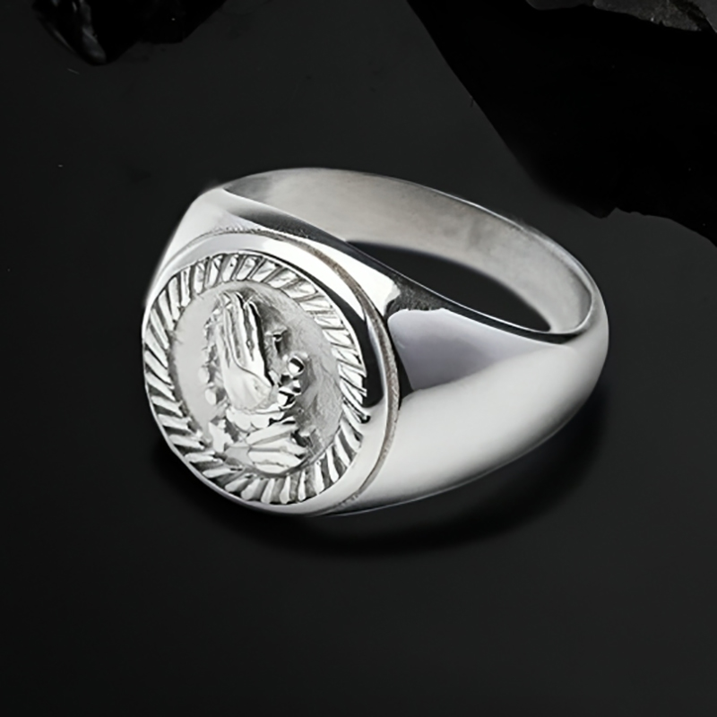 Men's Engraved Praying Hands Grateful Signet Ring