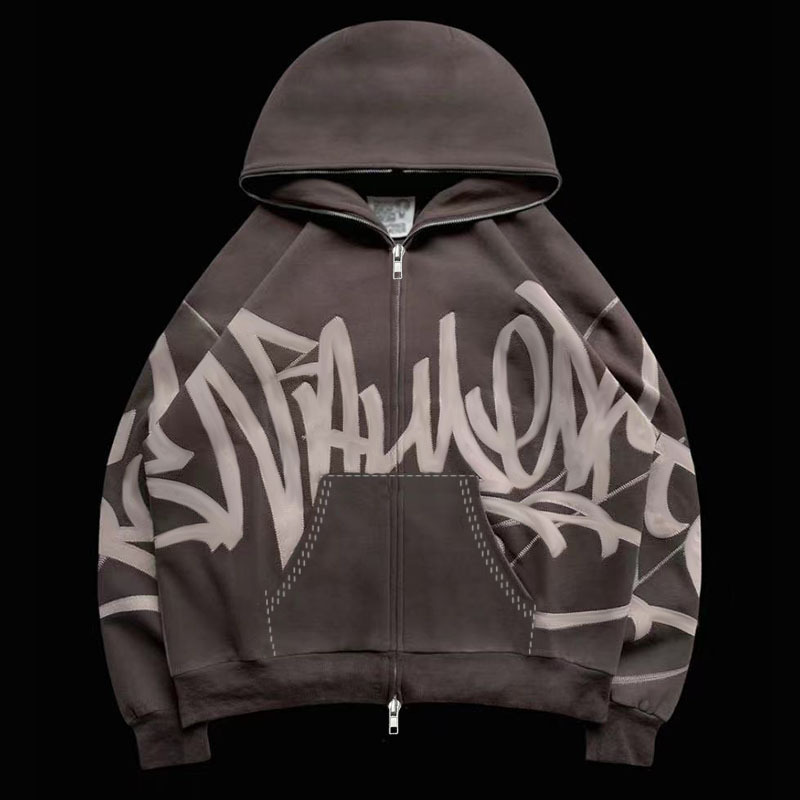 Hip Hop Foam Print Zipper Hoodie Set