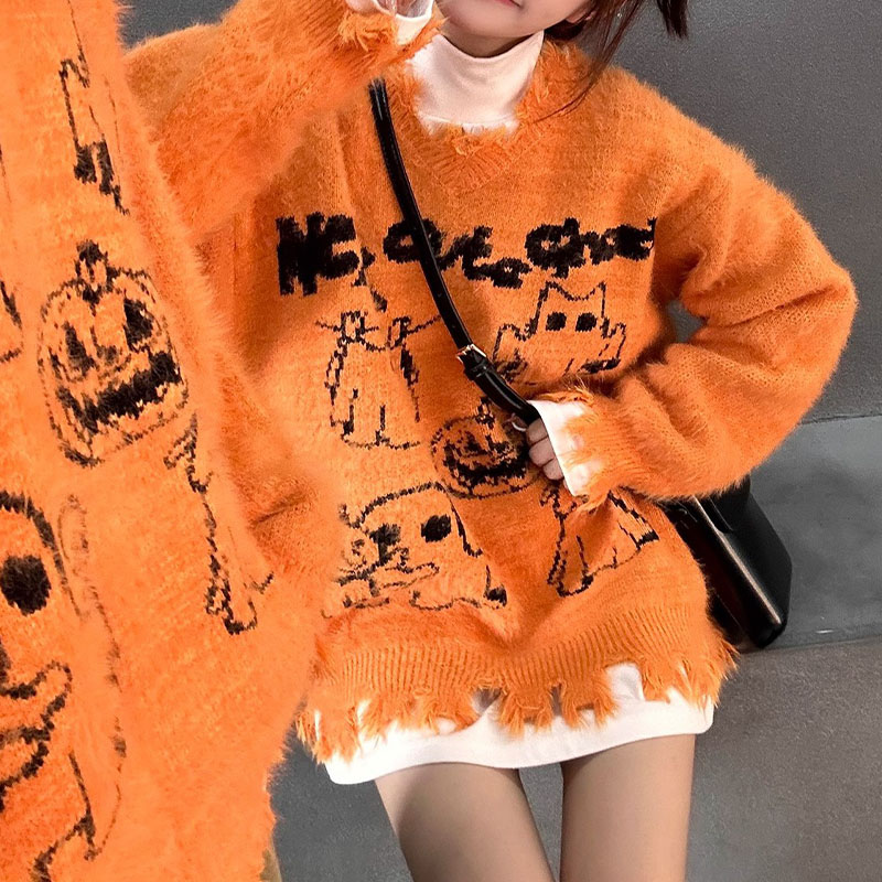 Halloween Jacquard V-Neck Sweater