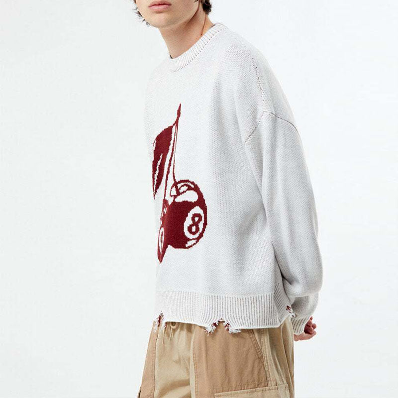 Hip Hop Vintage Cherry Crew Neck Raglan Sweater