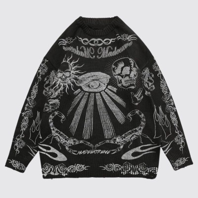 Gothic Y2K Skull Long Sleeve Knit Sweater