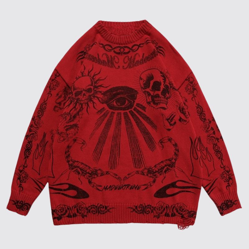 Gothic Y2K Skull Long Sleeve Knit Sweater