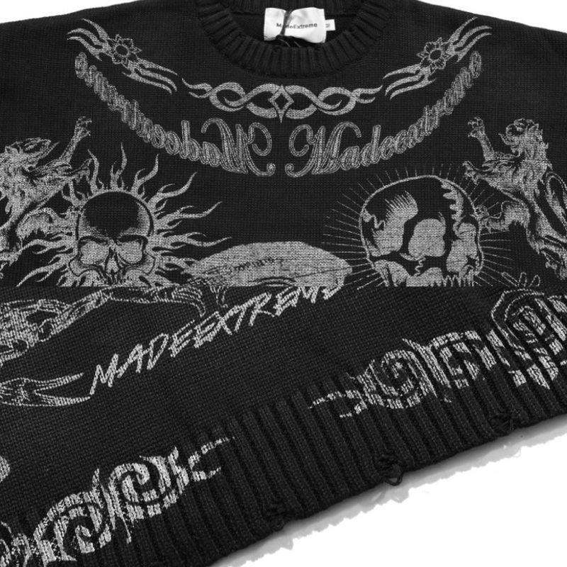 Gothic Y2K Skull Long Sleeve Knit Sweater