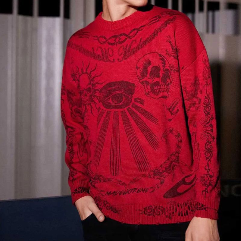 Gothic Y2K Skull Long Sleeve Knit Sweater