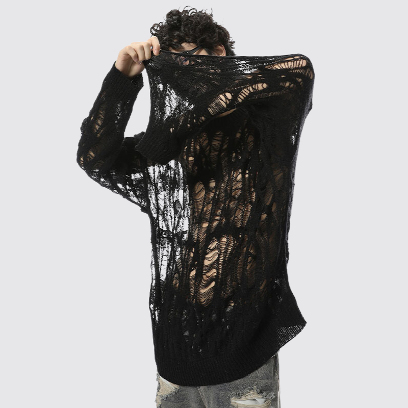 Unisex See-Through Cutout Raglan Sweater