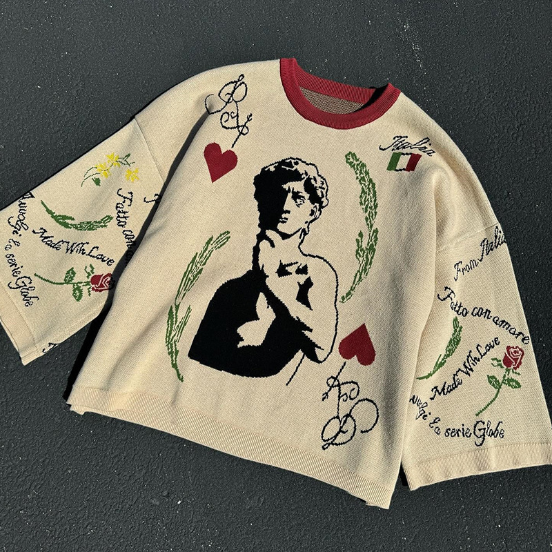 Y2K Portrait Monogrammed Crew Neck Sweater