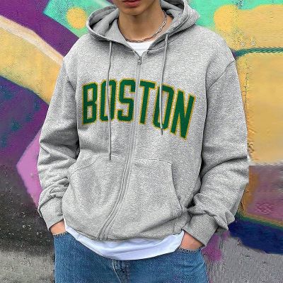 Boston Print Zip Hoodie