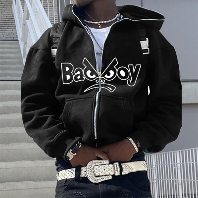 Bad Boy Print Zip Hoodie