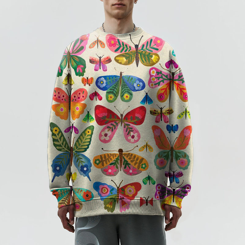 Unisex Butterfly Graffiti Crew Neck Sweatshirt