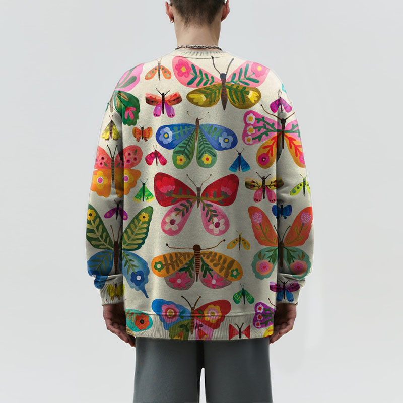 Unisex Butterfly Graffiti Crew Neck Sweatshirt