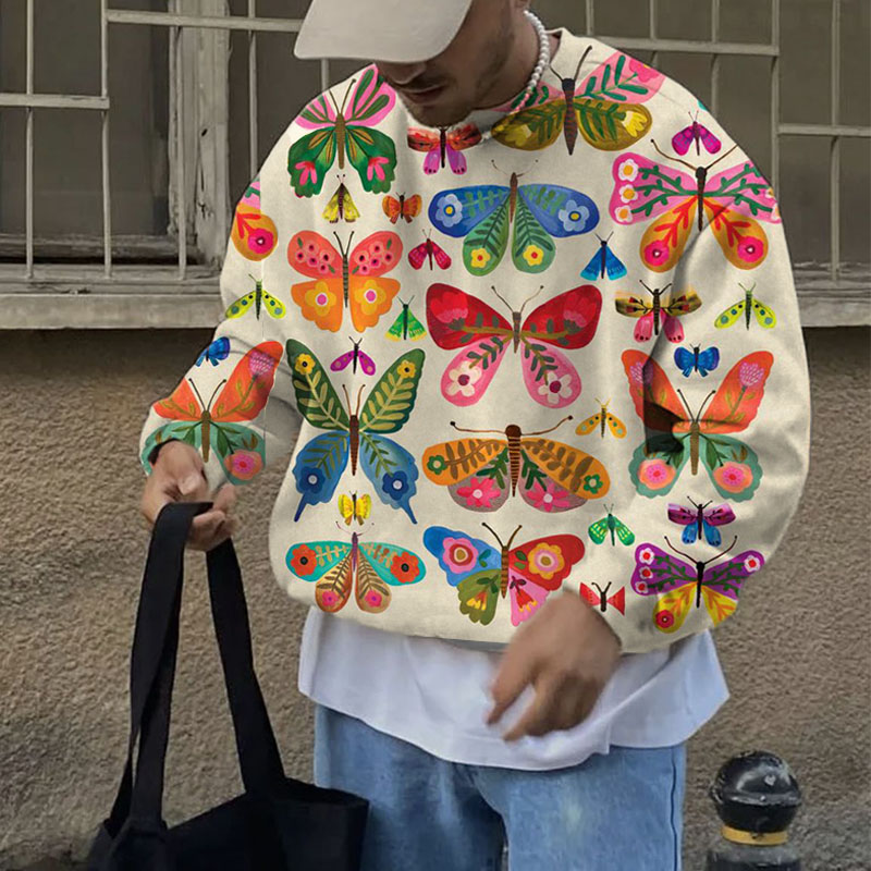 Unisex Butterfly Graffiti Crew Neck Sweatshirt