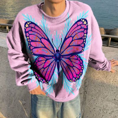 Unisex Butterfly Graffiti Crew Neck Sweatshirt