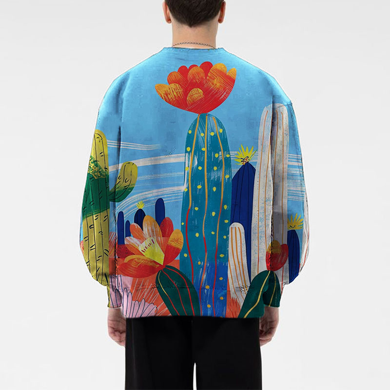 Unisex Cactus Graffiti Crew Neck Sweatshirt