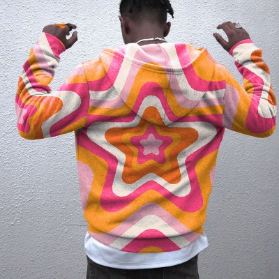 Gradient Stars Graffiti Zipper Hoodie