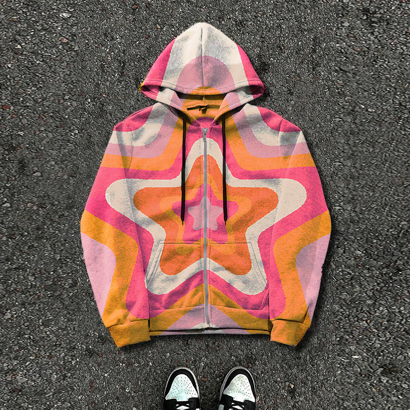 Gradient Stars Graffiti Zipper Hoodie