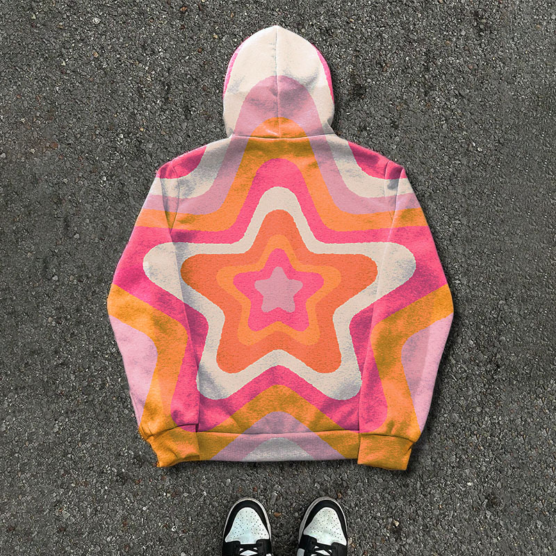 Gradient Stars Graffiti Zipper Hoodie