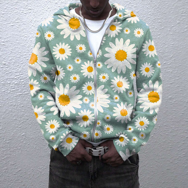 Daisy Print Zipper Hoodie