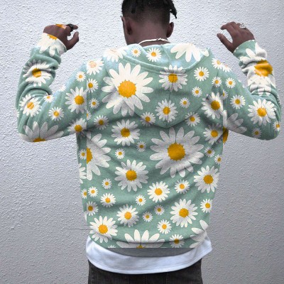 Daisy Print Zipper Hoodie