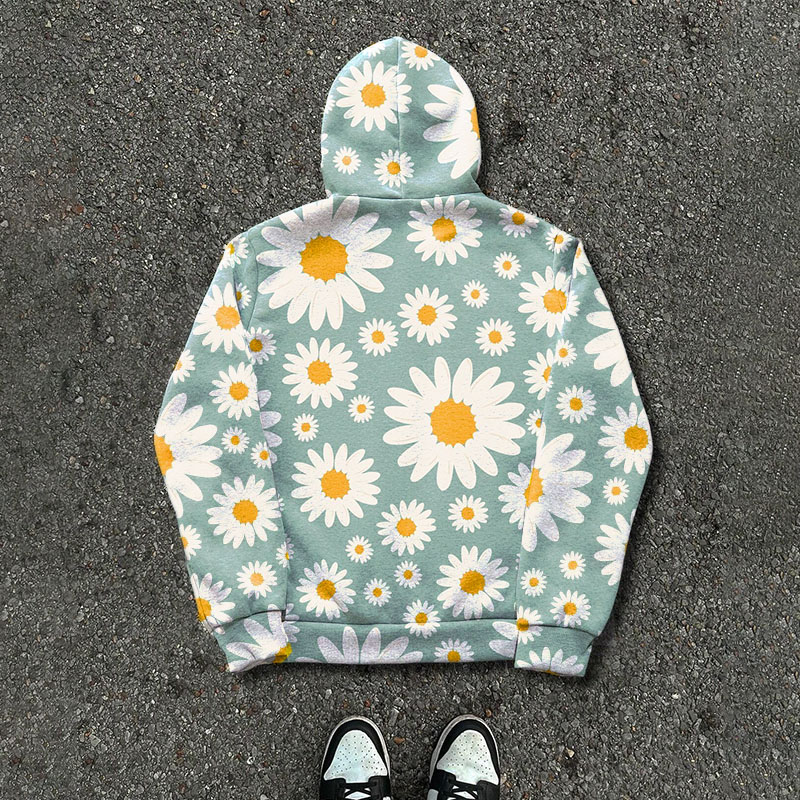 Daisy Print Zipper Hoodie