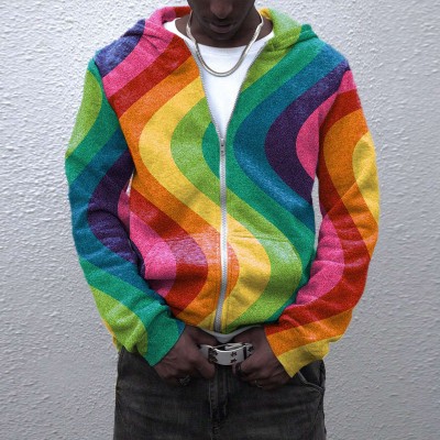 Rainbow Wave Zipper Hoodie