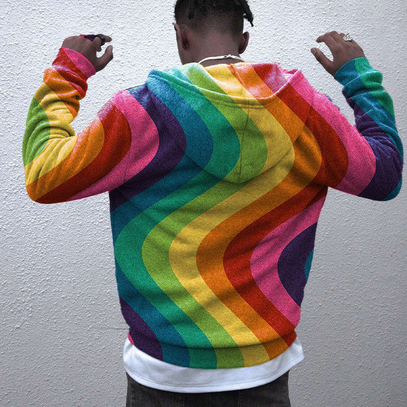 Rainbow Wave Zipper Hoodie