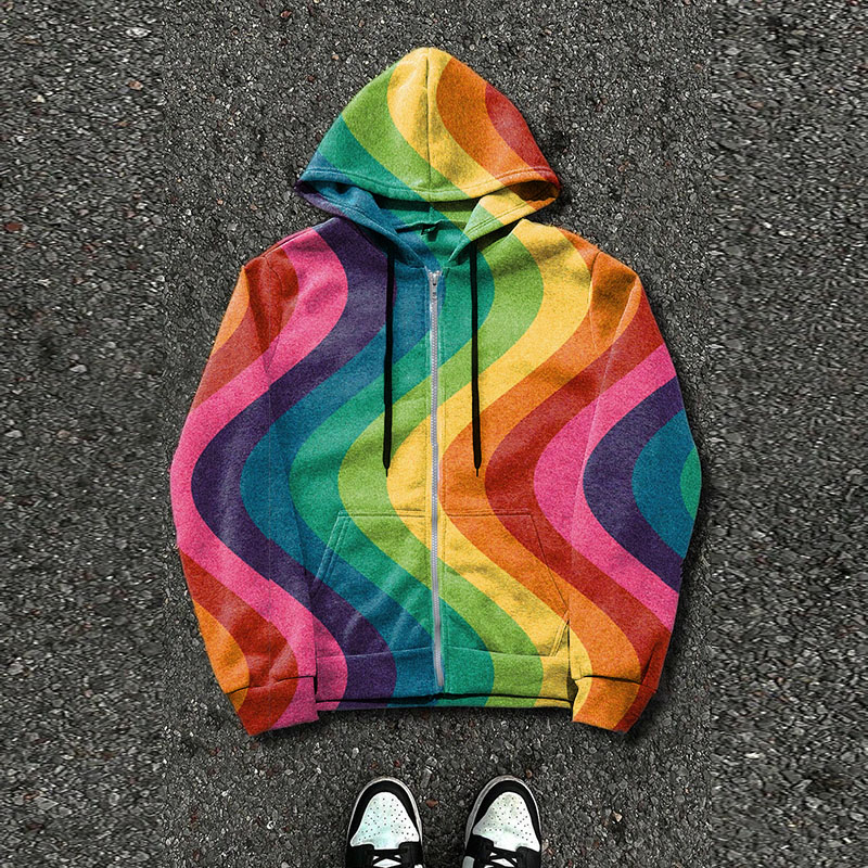 Rainbow Wave Zipper Hoodie